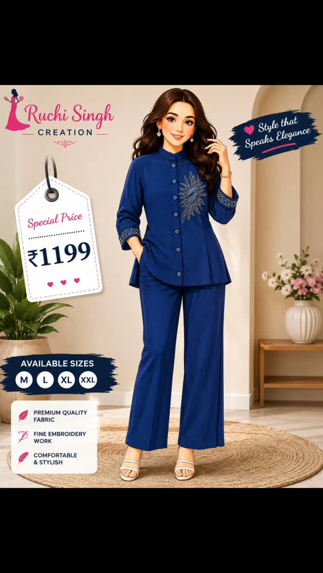 Navy Blue Embroidered Co-Ord Set — brand Instagram product photo